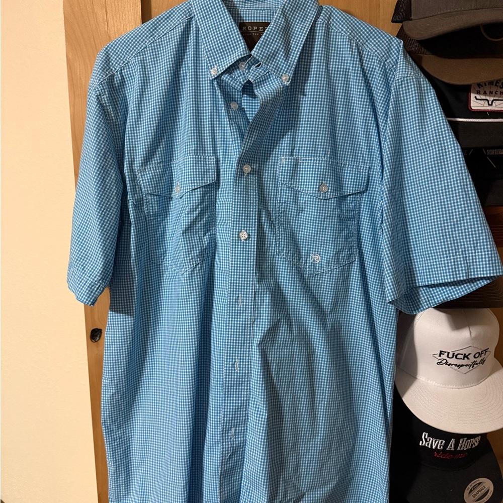 Roper Light Blue Checkered Button Down Shirt